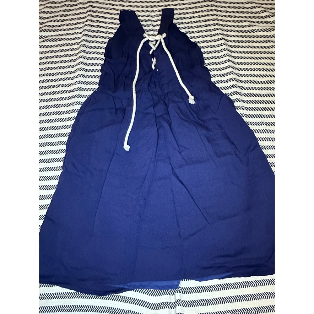 Crescent Navy Blue Lace Up V Neck Sundress Size‎ S RAYON AND NYLON